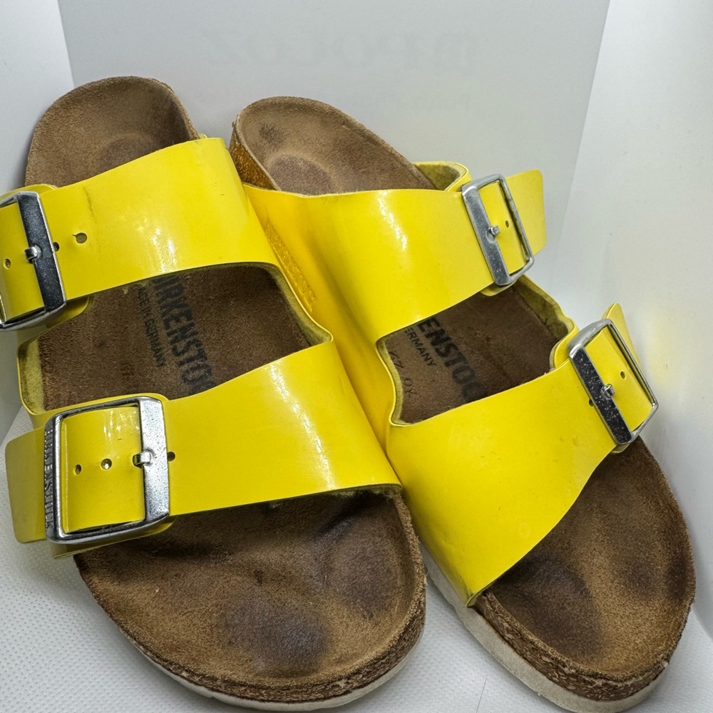 Birkenstock Canary Yellow Patent Arizona Footbed Sandal 37